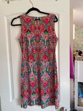 Tommy Hilfiger Sleeveless Paisley Midi Dress in Pink, Blue & Green